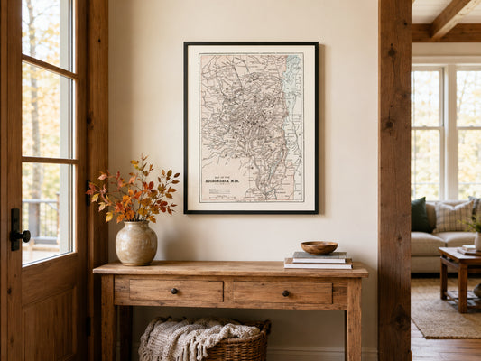 Adirondack Mountains Map, Map Wall Art