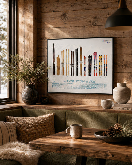 Evolution of Skis Poster, Skiing Wall Art, Ski Lodge Decor