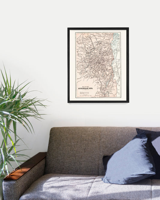 Adirondack Mountains Map, Map Wall Art