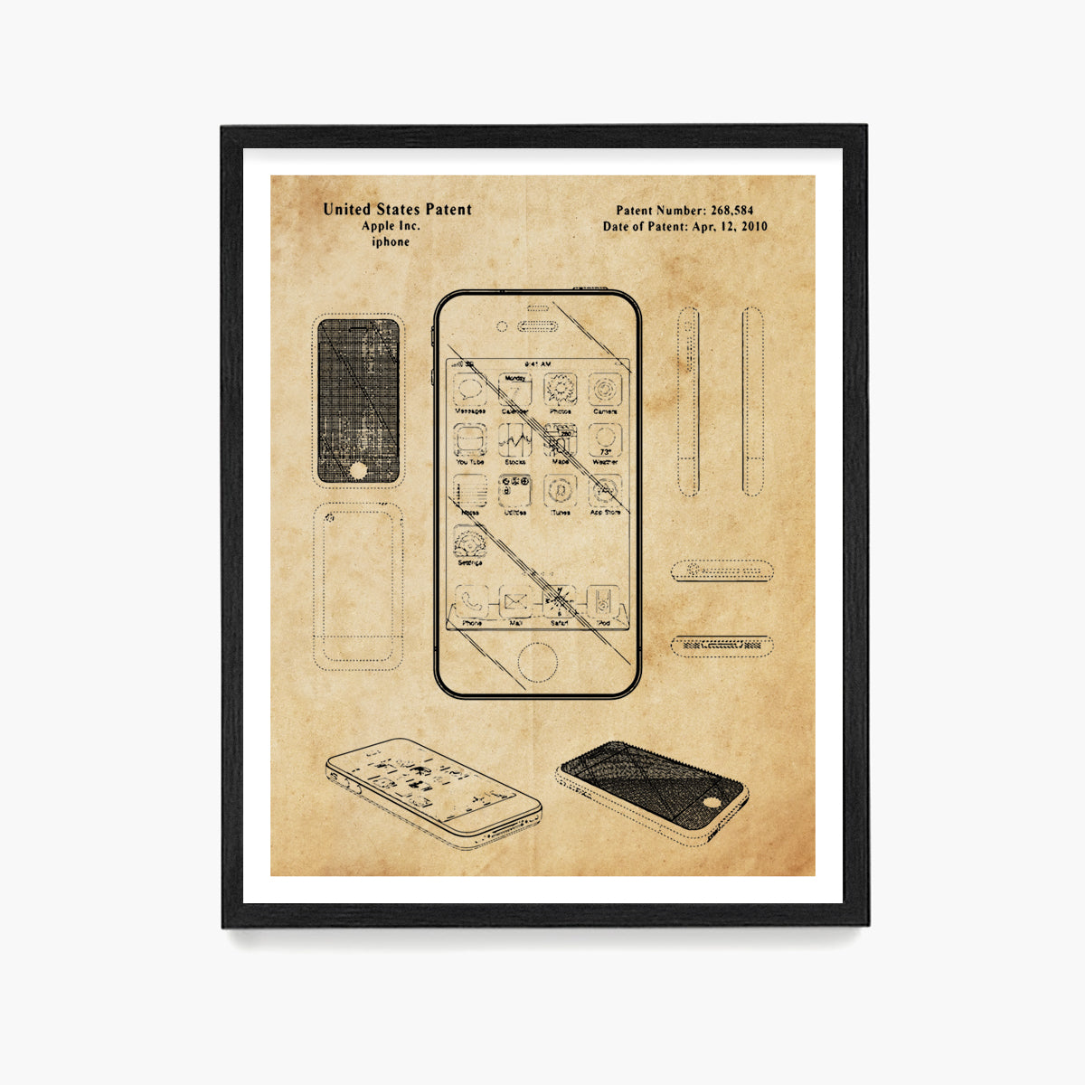 Apple Iphone Patent Poster, Computer Tech Wall Art