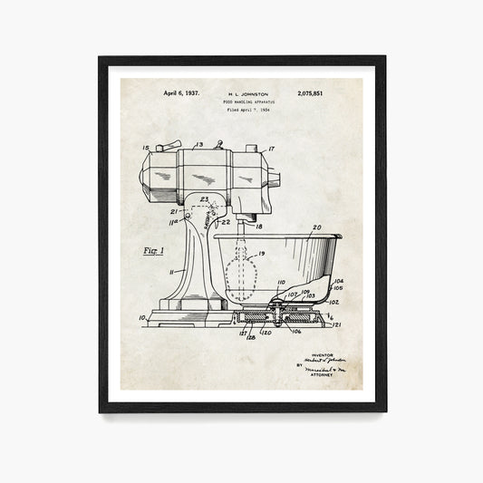 Baking Patent Poster, Kitchen Aid Patent, Kitchen Wall Art