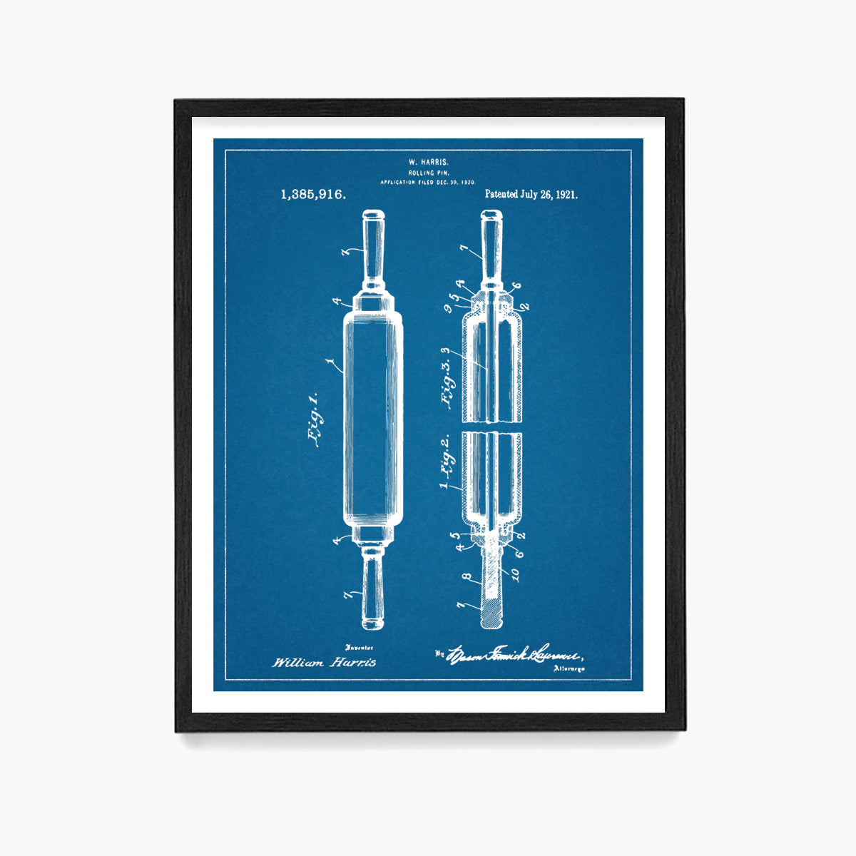 Baking Rolling Pin Patent Poster, Kitchen Wall Art