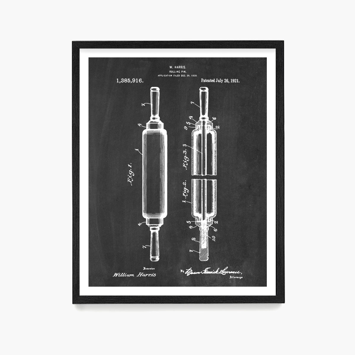 Baking Rolling Pin Patent Poster, Kitchen Wall Art