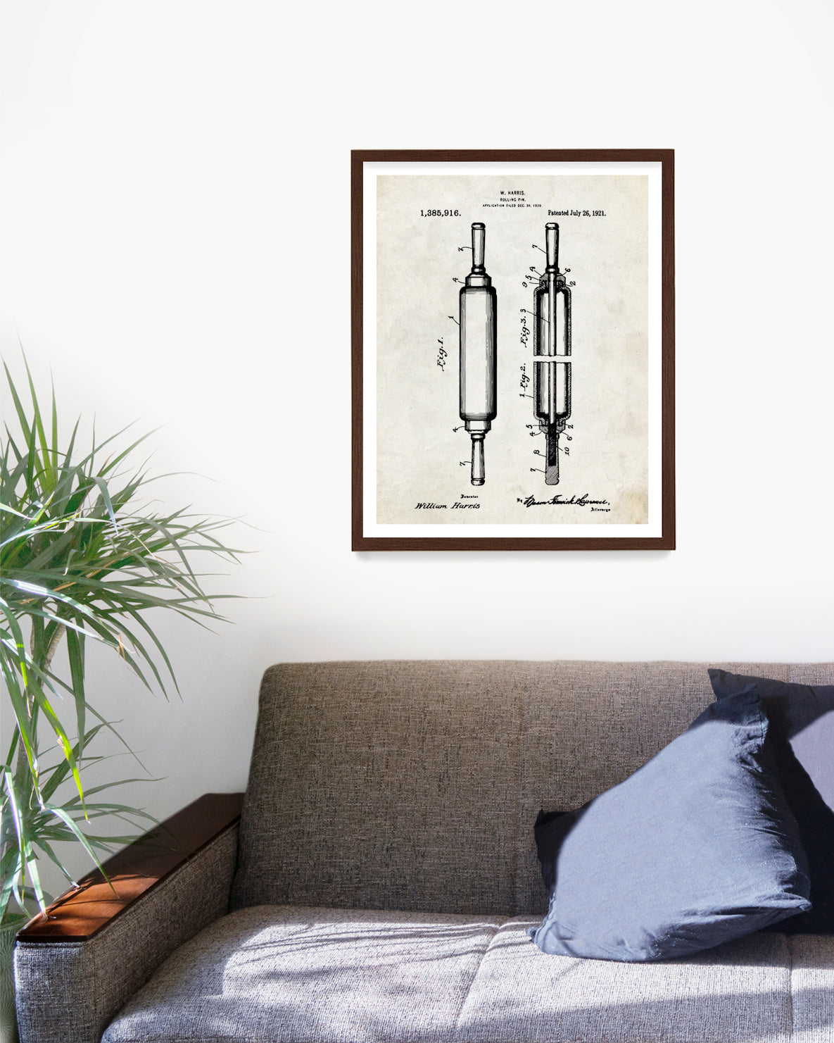Baking Rolling Pin Patent Poster, Kitchen Wall Art