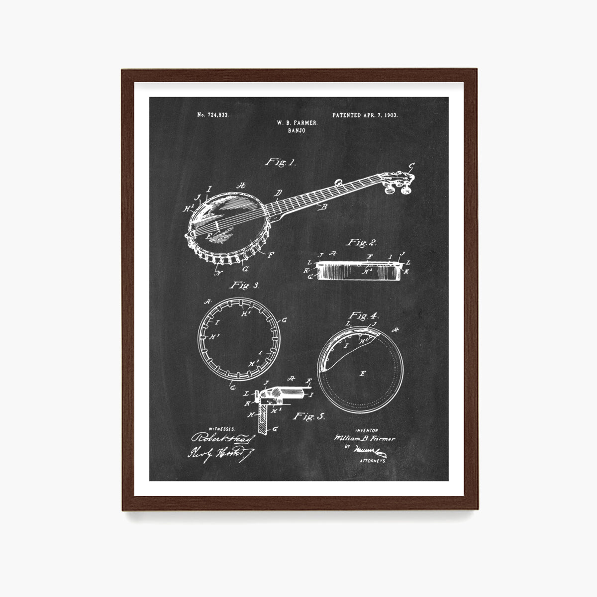 Banjo Patent Poster, Bluegrass Patent Wall Art, Music Room Decor