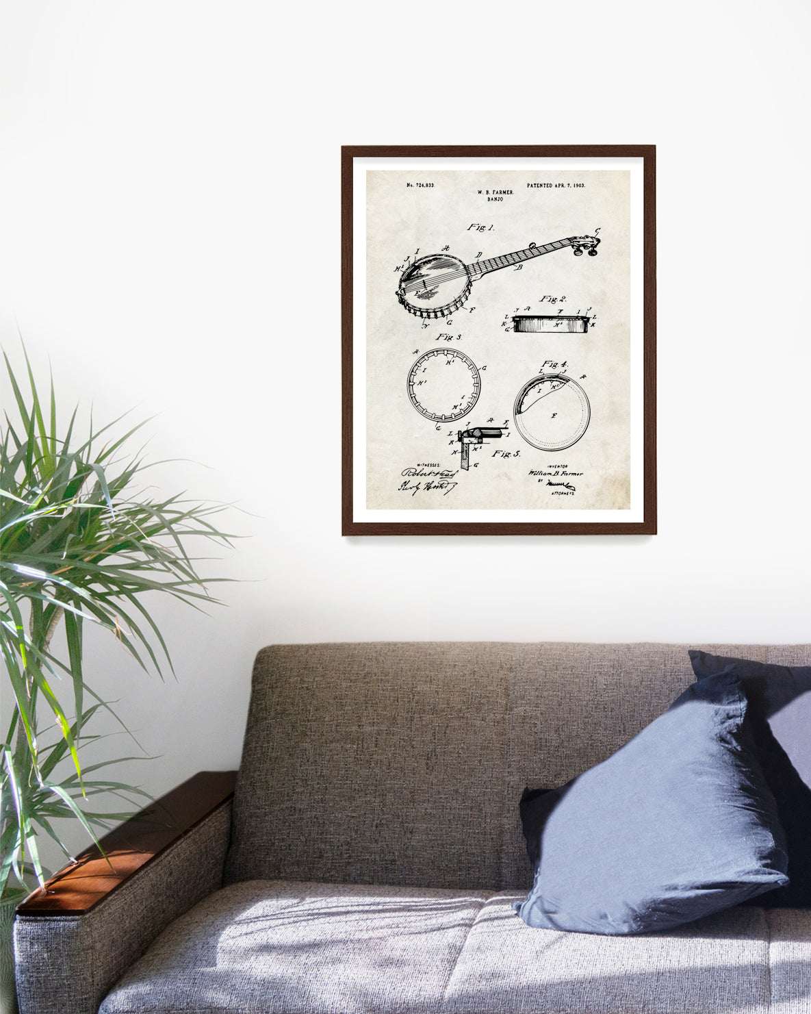 Banjo Patent Poster, Bluegrass Patent Wall Art, Music Room Decor