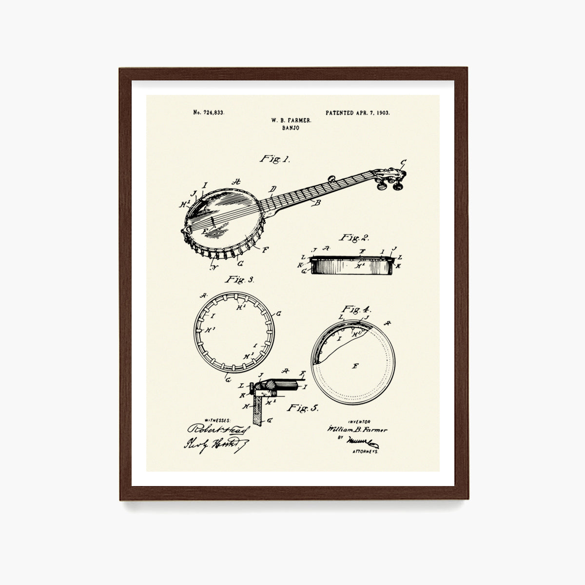 Banjo Patent Poster, Bluegrass Patent Wall Art, Music Room Decor