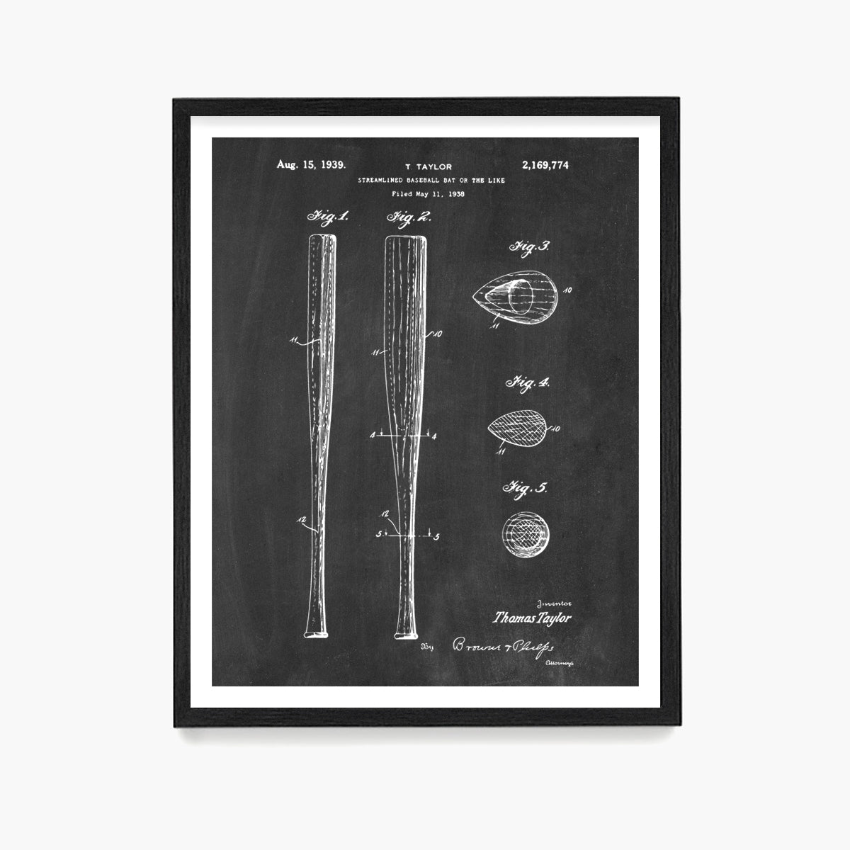 Baseball Bat Patent Poster, Baseball Wall Art