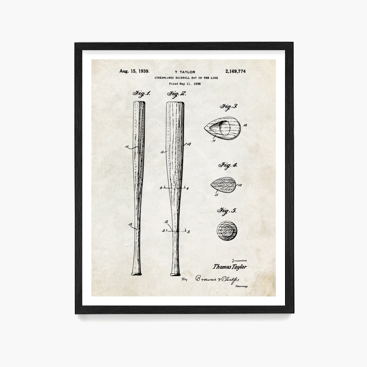 Baseball Bat Patent Poster, Baseball Wall Art