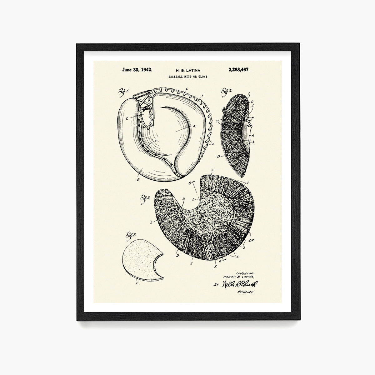 Baseball Catchers Mit Patent Poster, Baseball Wall Art