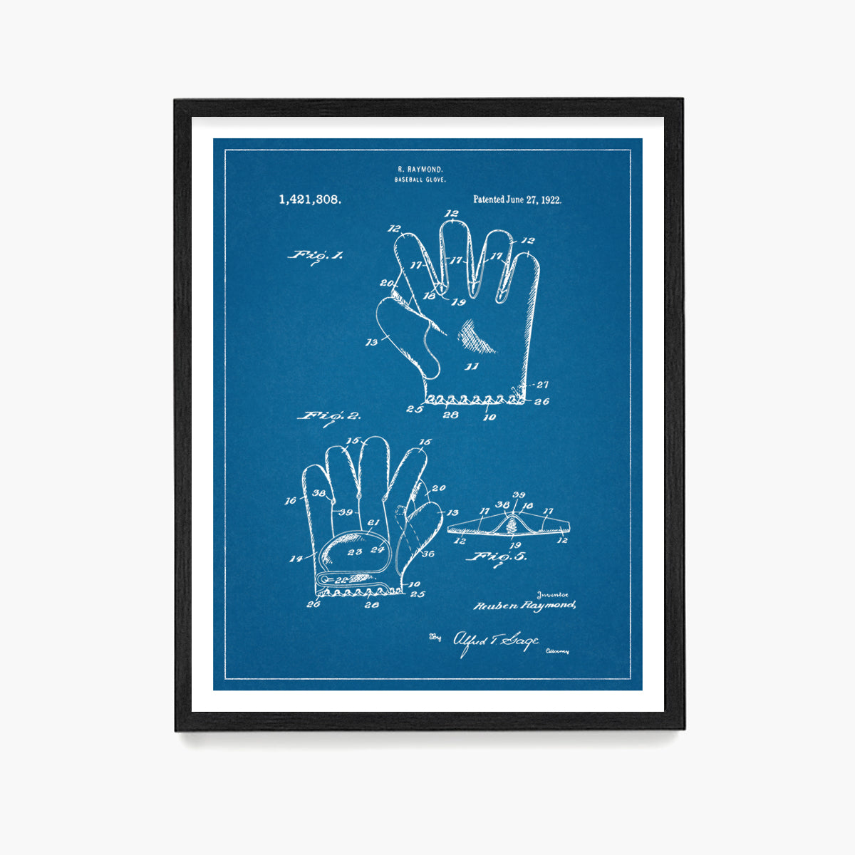 Baseball Glove Patent Poster, Baseball Wall Art
