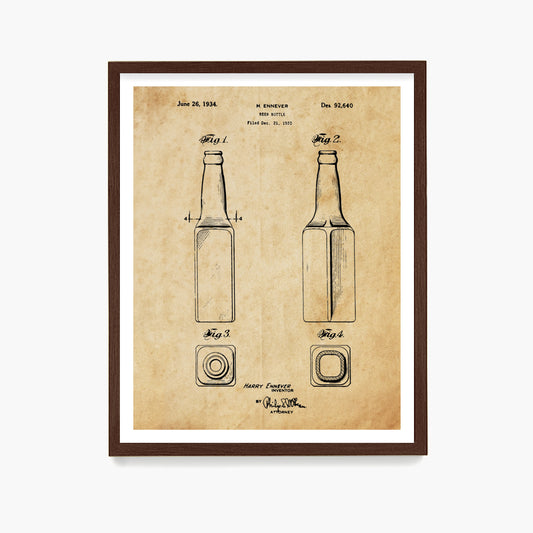 Beer Bottle Patent Poster, Kitchen Wall Art