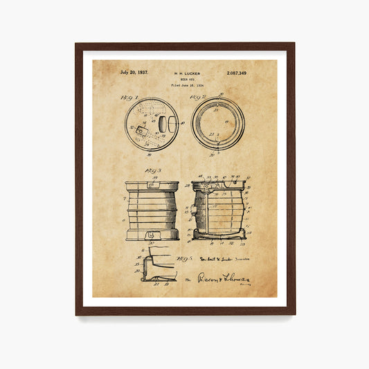 Beer Keg Patent Poster, Kitchen Wall Art