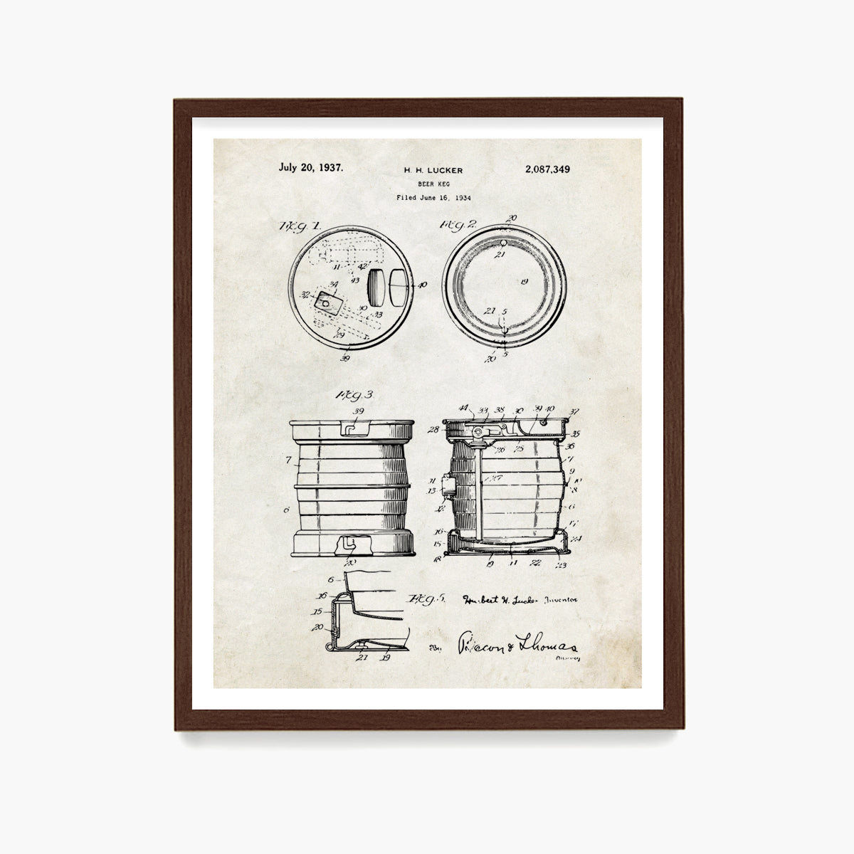 Beer Keg Patent Poster, Kitchen Wall Art