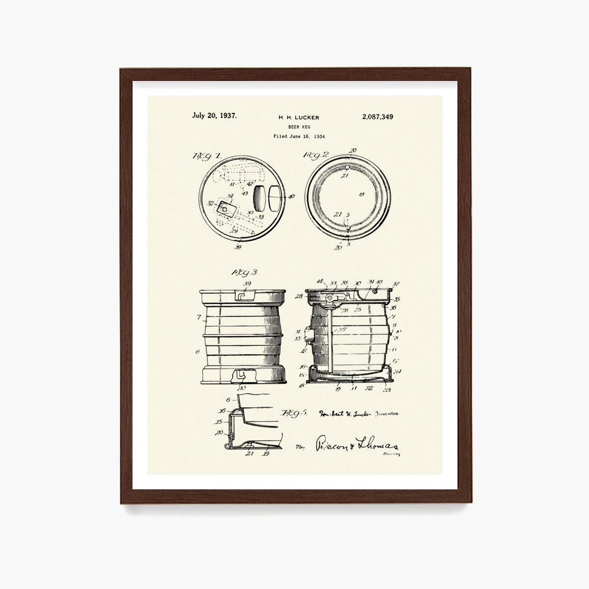 Beer Keg Patent Poster, Kitchen Wall Art