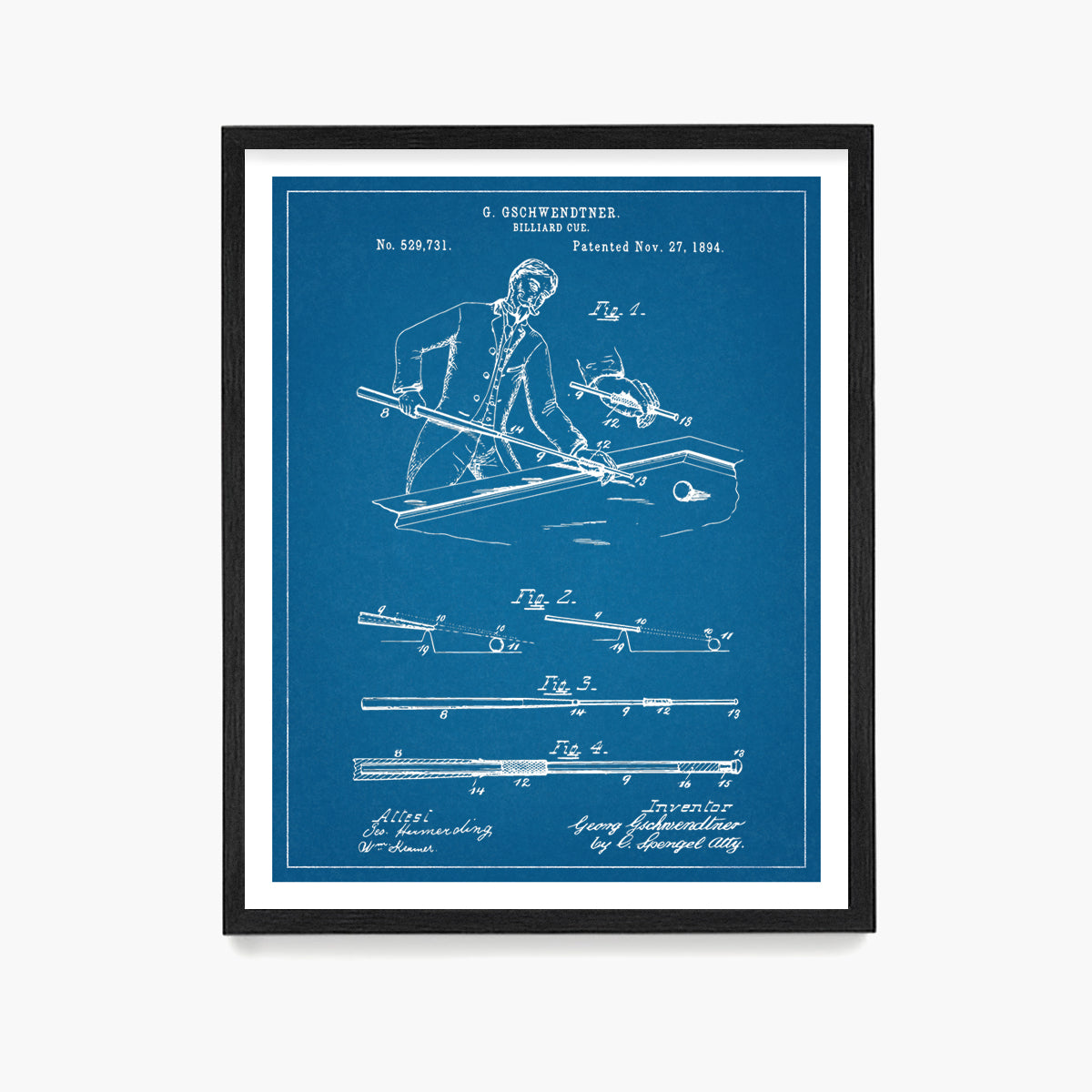Billiards Cue Patent Poster, Billiards Player Wall Art, Game Room Decor