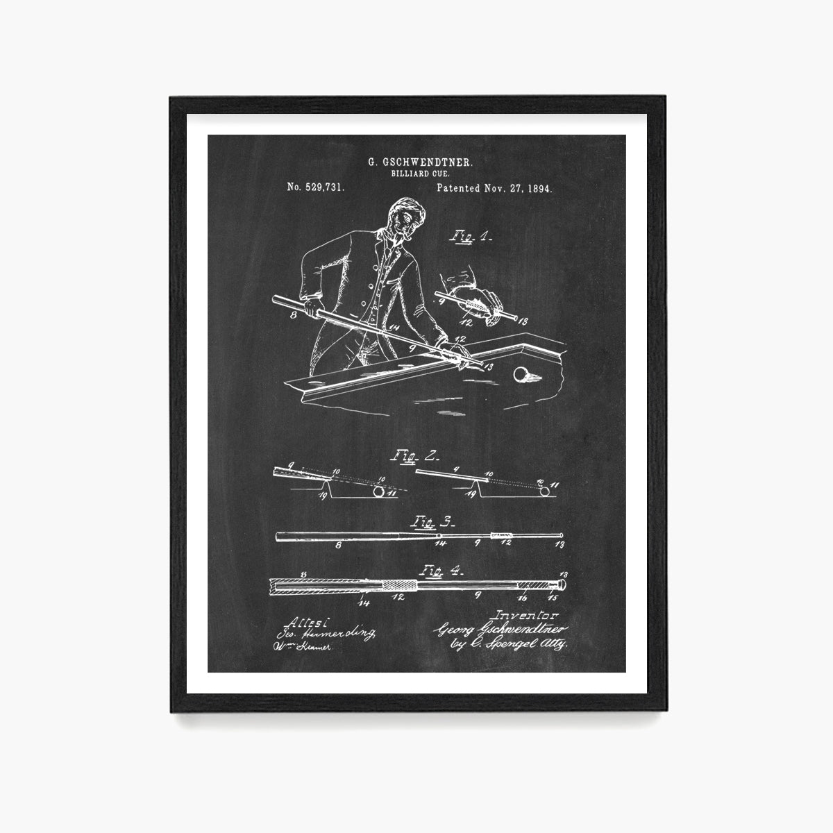 Billiards Cue Patent Poster, Billiards Player Wall Art, Game Room Decor