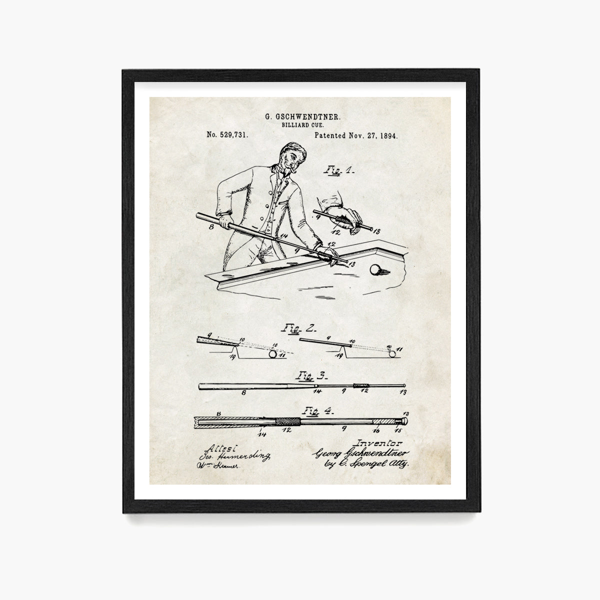 Billiards Cue Patent Poster, Billiards Player Wall Art, Game Room Decor
