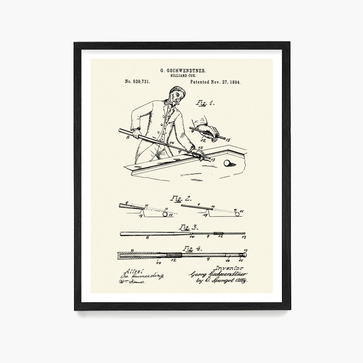 Billiards Cue Patent Poster, Billiards Player Wall Art, Game Room Decor