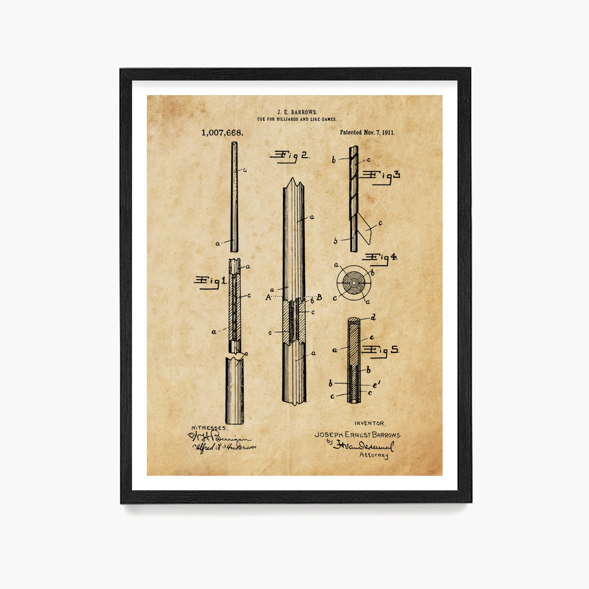 Billiards Cue Patent Poster, Billiards Wall Art, Game Room Decor
