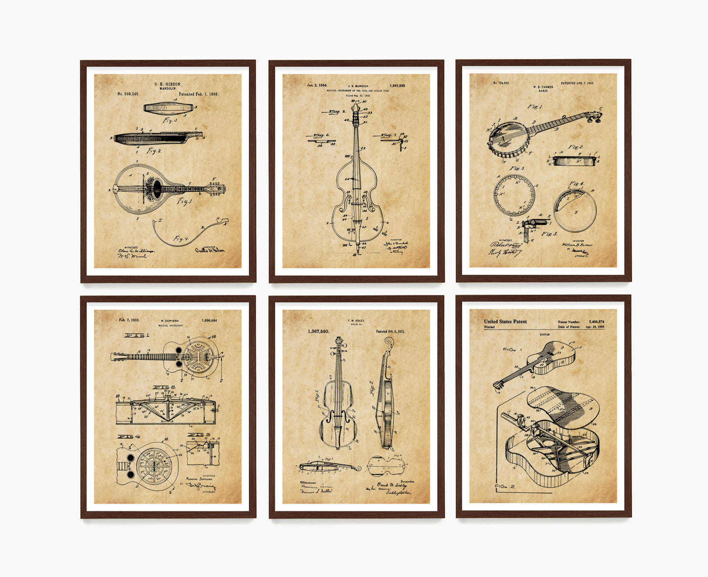 Bluegrass Instrument Patent Wall Art, Music Patent Poster, Music Room Decor