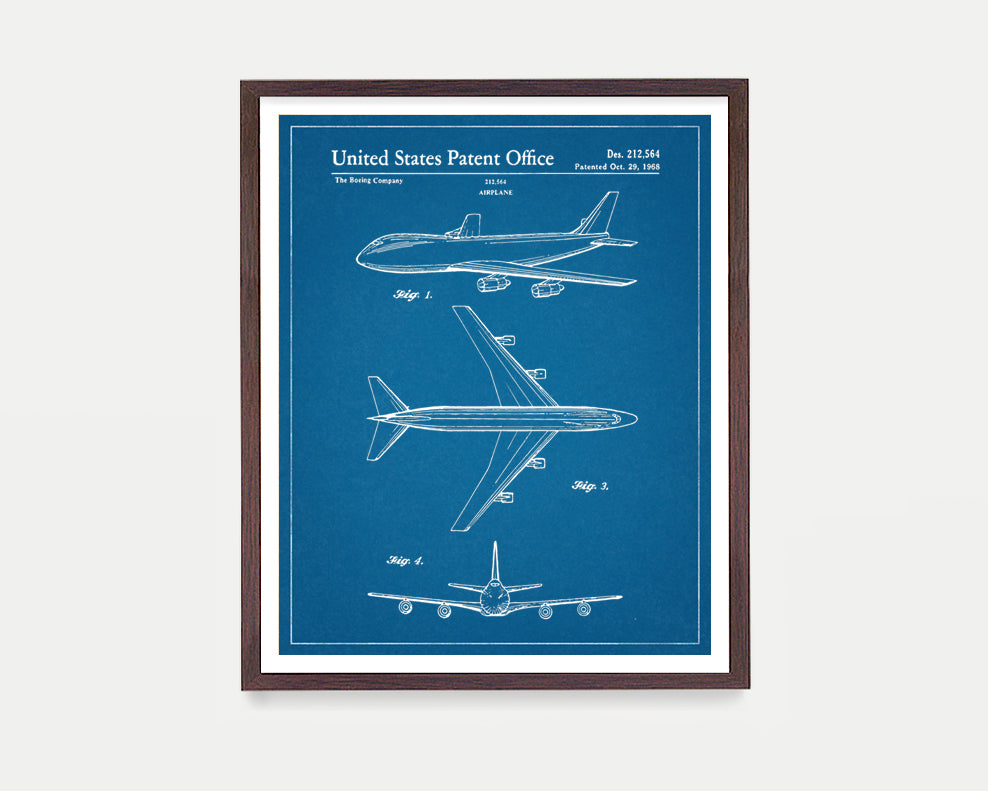 Boeing 747 Airplane Patent Poster, Aviation Wall Art