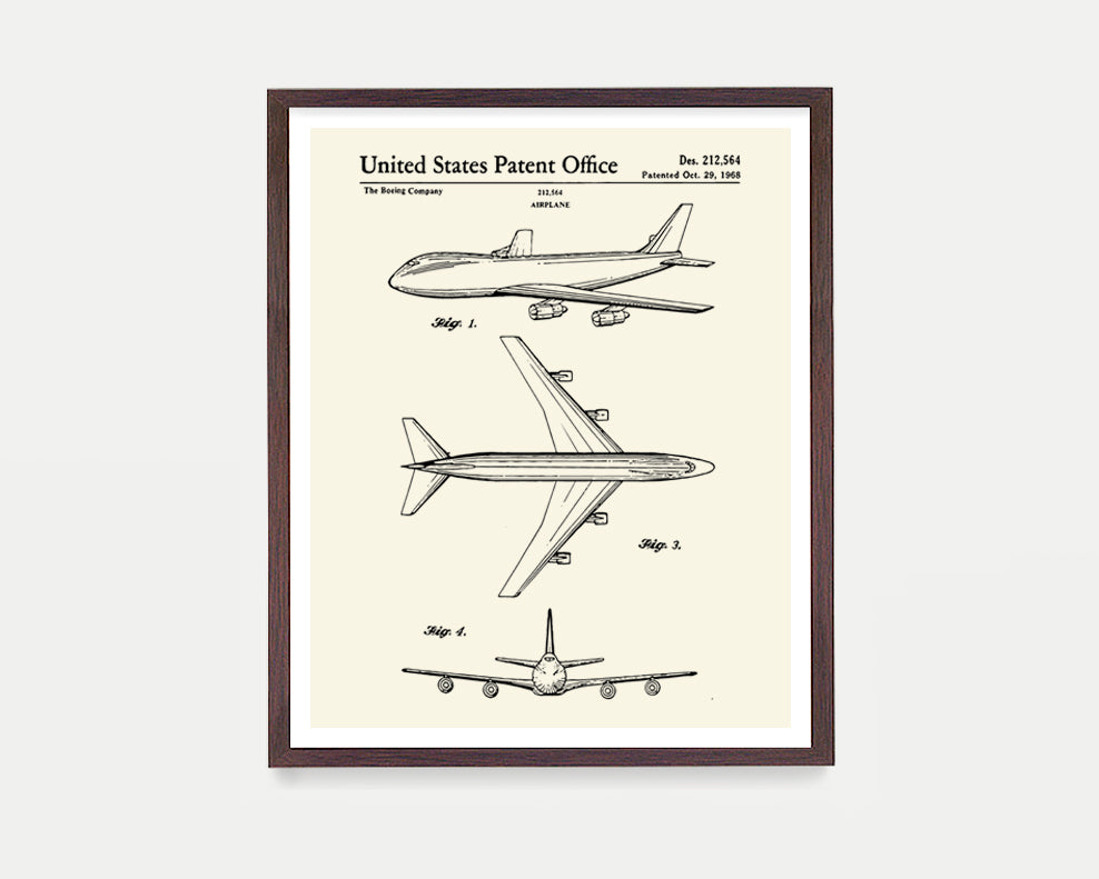 Boeing 747 Airplane Patent Poster, Aviation Wall Art