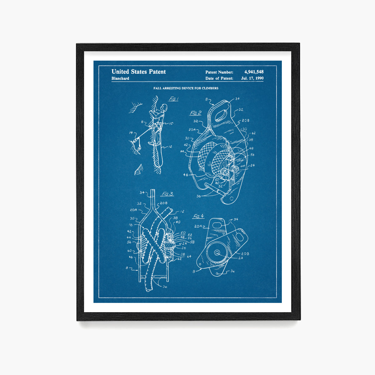 Climbing Belay Patent Poster, Climbing Wall Art