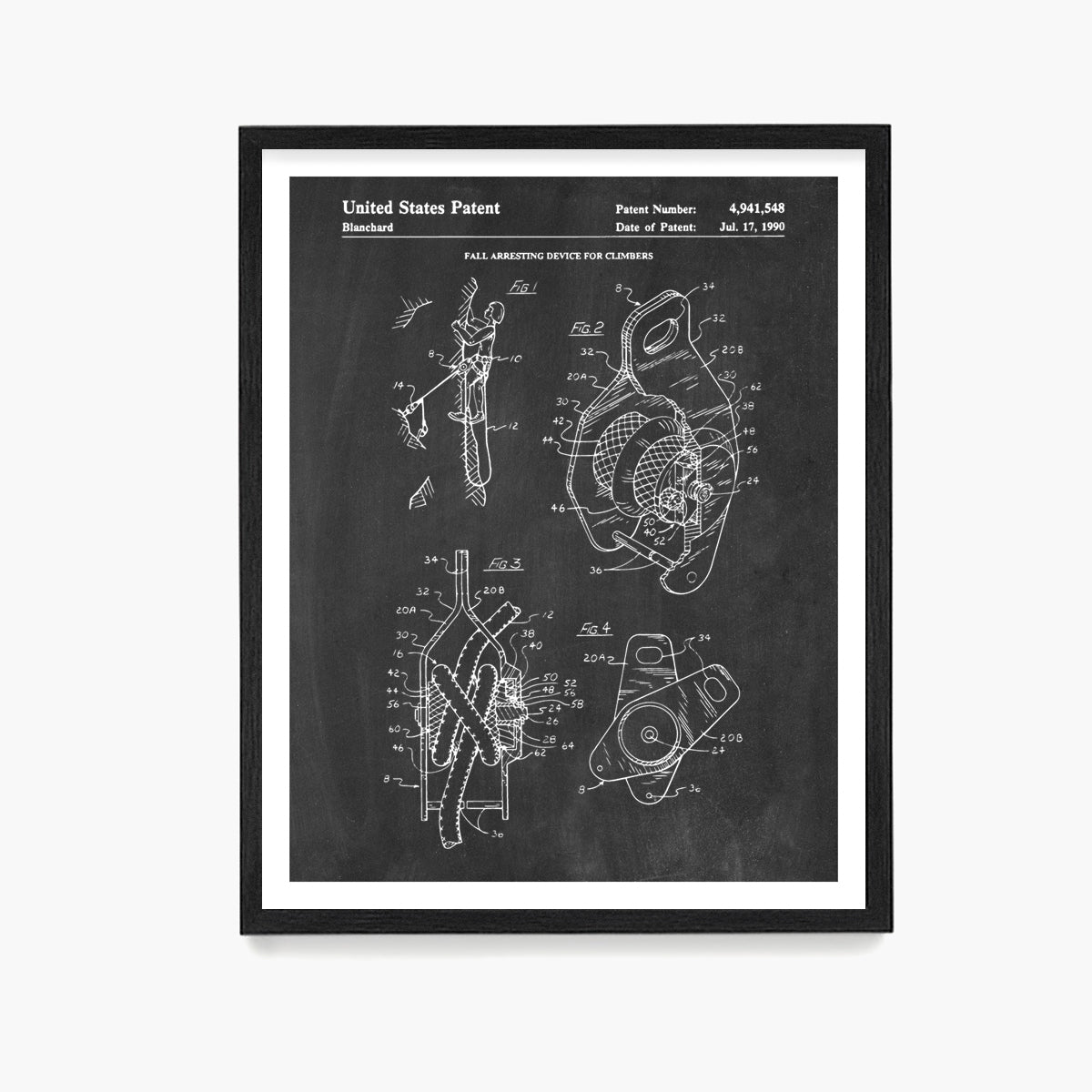 Climbing Belay Patent Poster, Climbing Wall Art