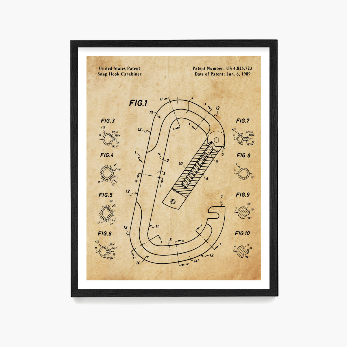 Climbing Carabiner Patent Poster, Climbing Wall Art
