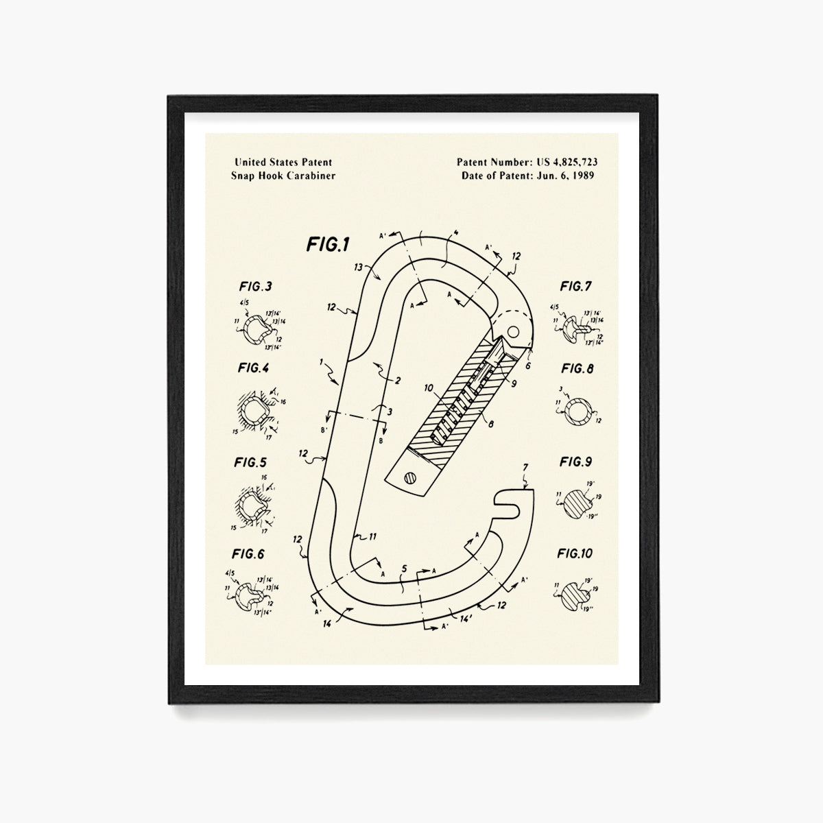 Climbing Carabiner Patent Poster, Climbing Wall Art