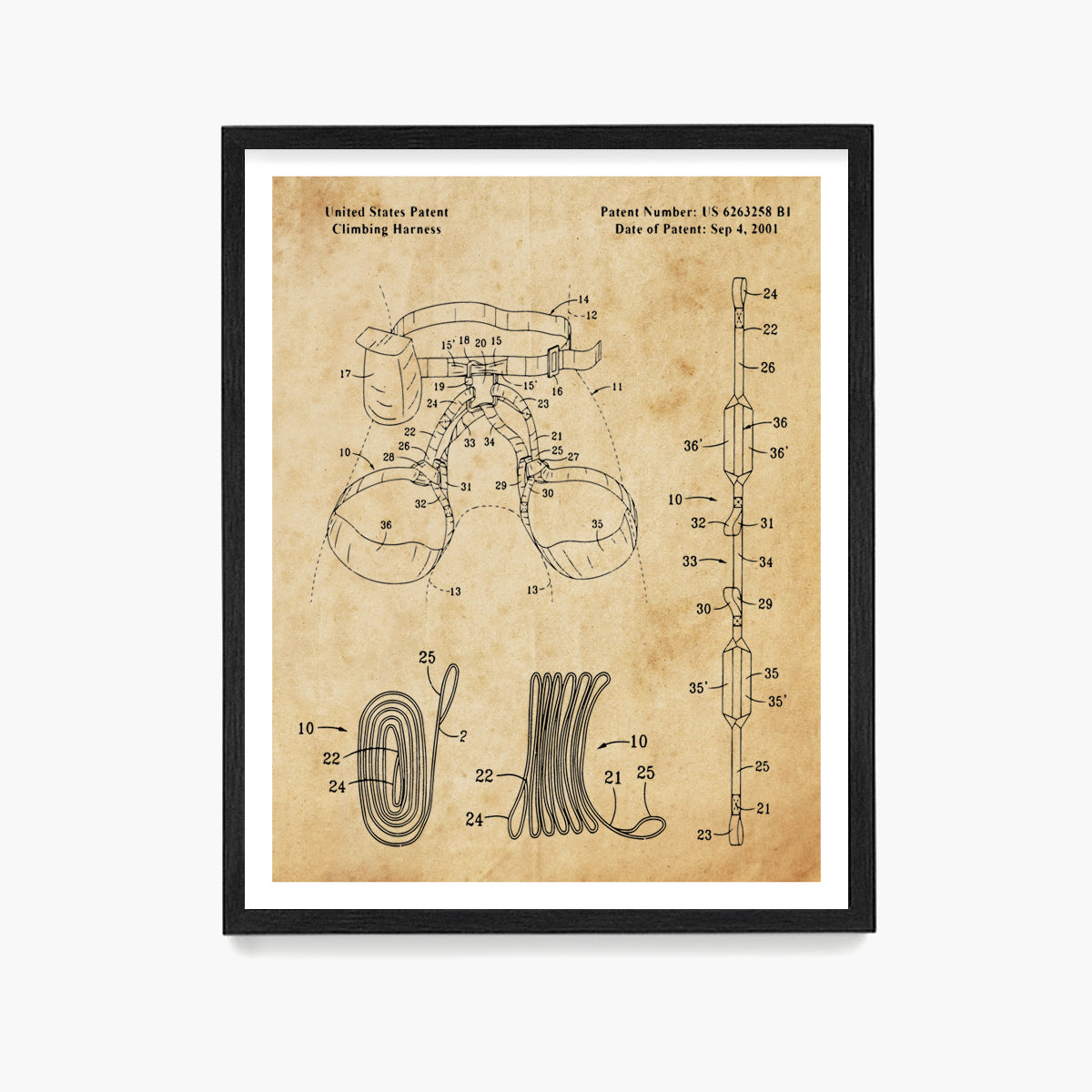 Climbing Harness Patent Poster, Climbing Wall Art
