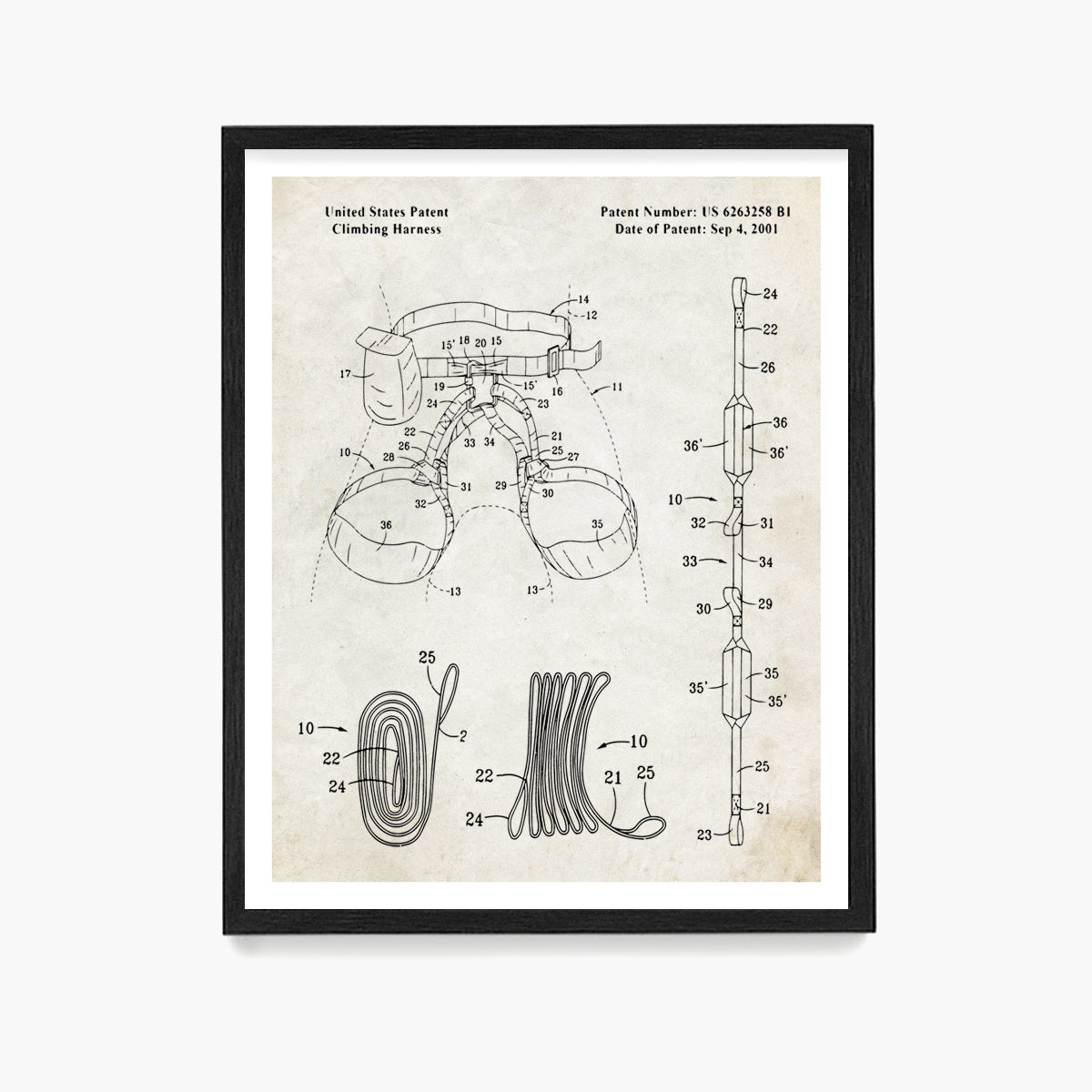 Climbing Harness Patent Poster, Climbing Wall Art