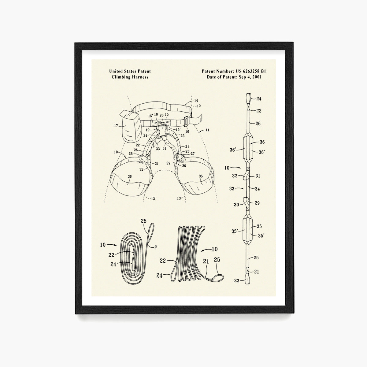 Climbing Harness Patent Poster, Climbing Wall Art