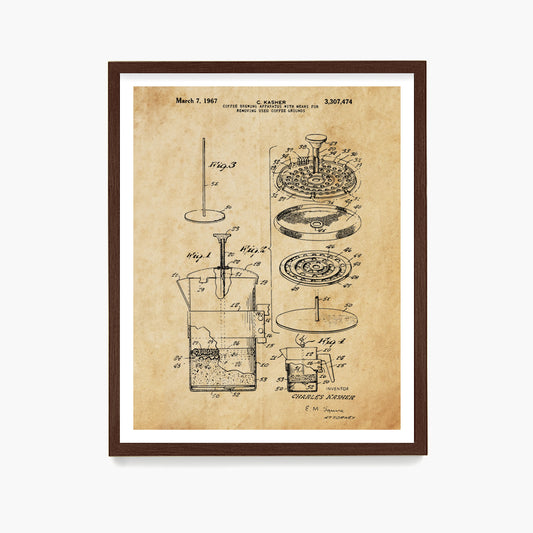 Coffee French Press Patent Poster, Kitchen Wall Art