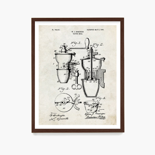 Coffee Grinder Patent Poster, Kitchen Wall Art