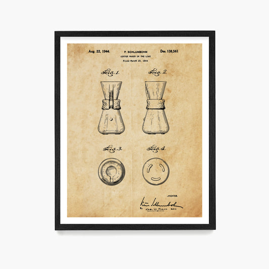 Pour Over Coffee Patent Poster, Kitchen Wall Art