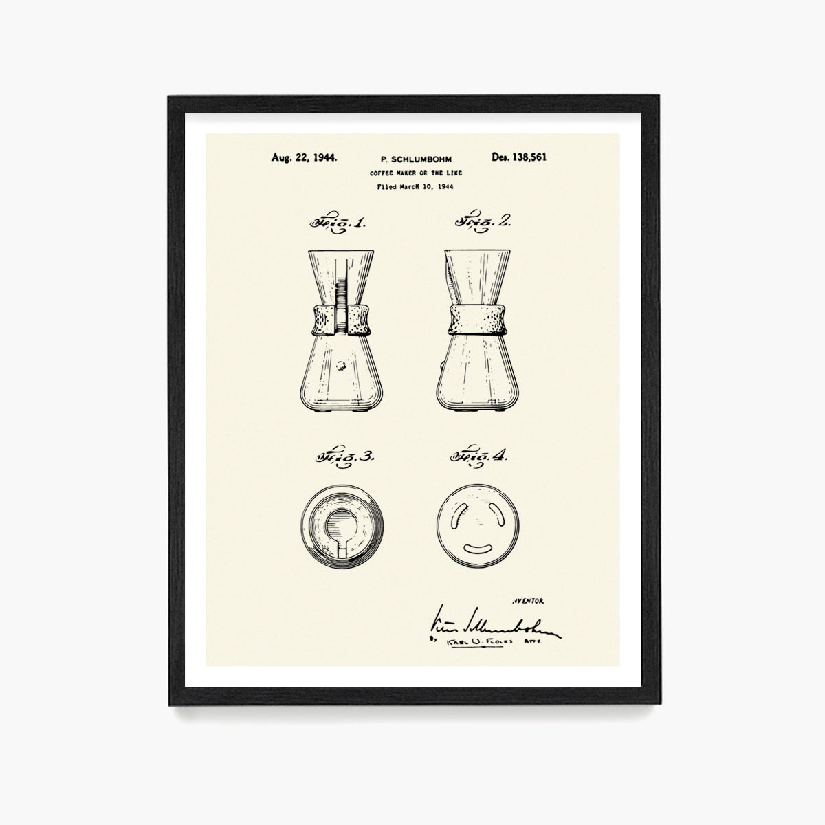 Pour Over Coffee Patent Poster, Kitchen Wall Art