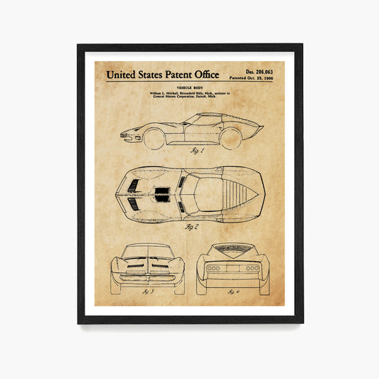 Corvette Patent Poster, Corvette Mako Shark Wall Art