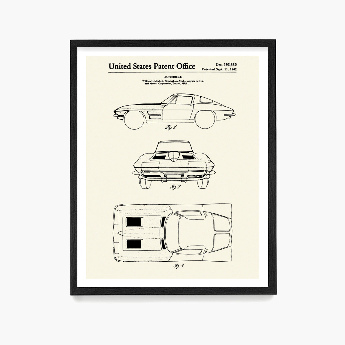Corvette Patent Poster, Corvette Stingray Wall Art