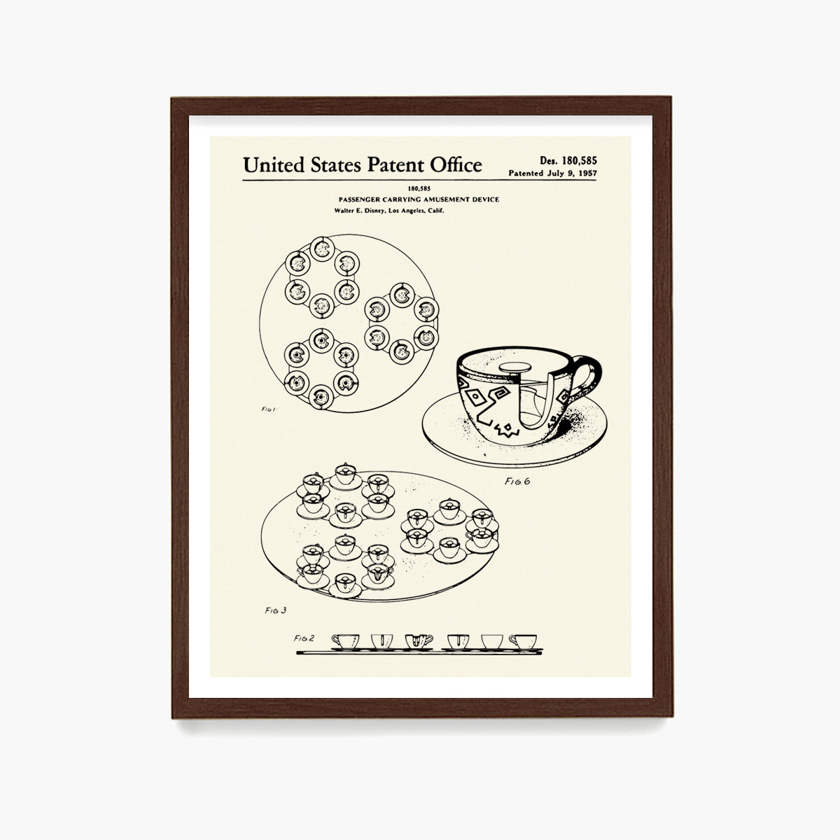 Disney Tea Cup Ride Patent Poster, Disney Patent Wall Art