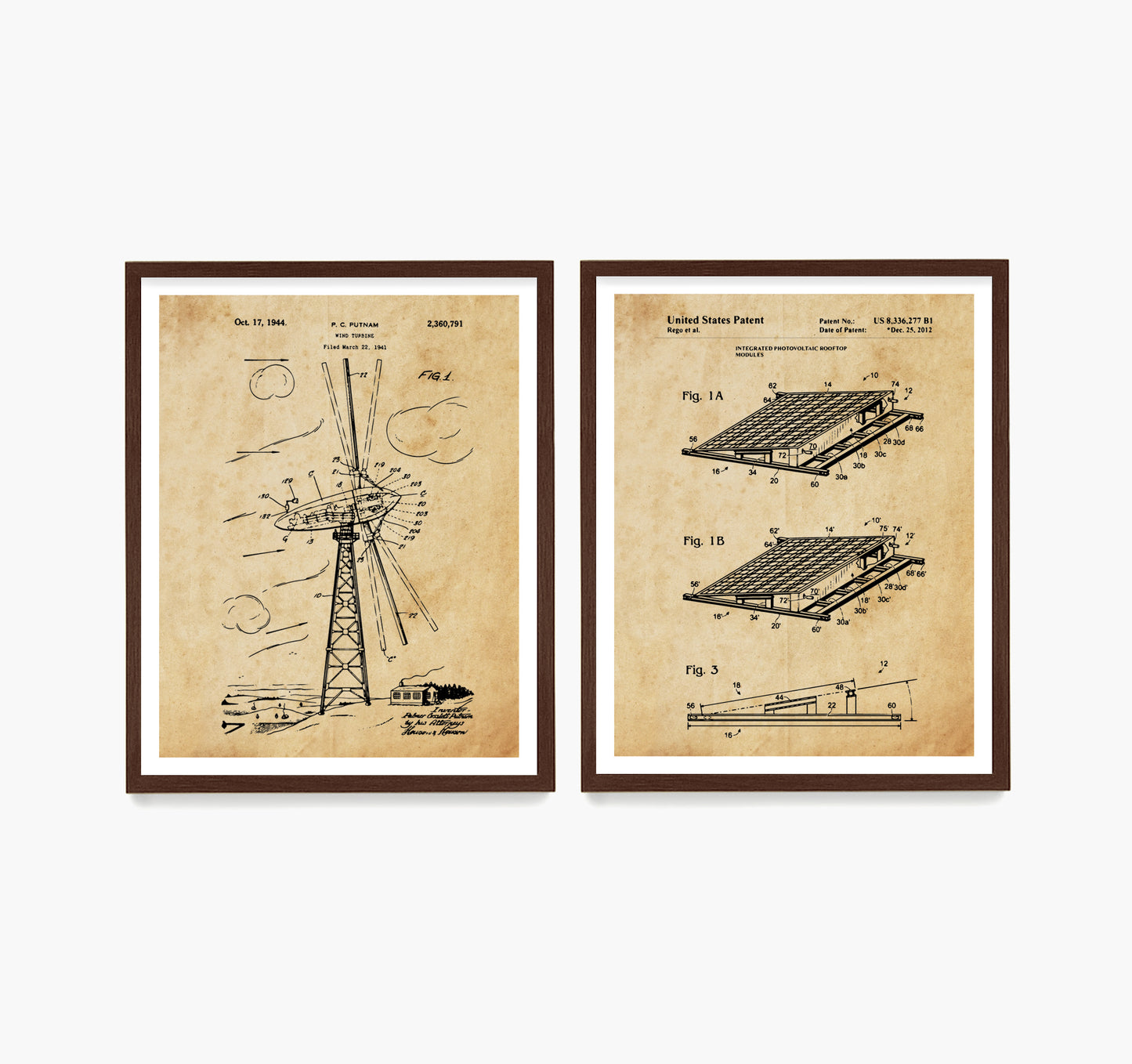Renewable Energy Patent Wall Art, Wind Turbine Solar Panel Patent Poster