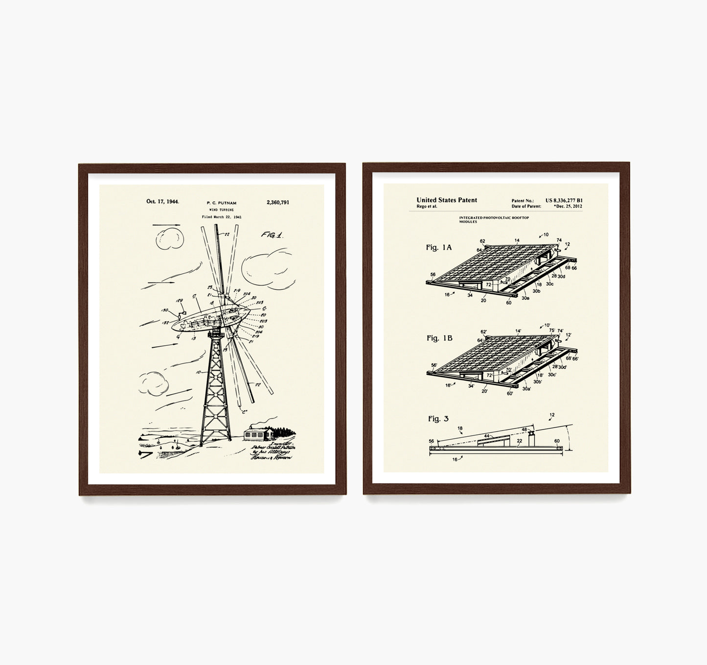 Renewable Energy Patent Wall Art, Wind Turbine Solar Panel Patent Poster