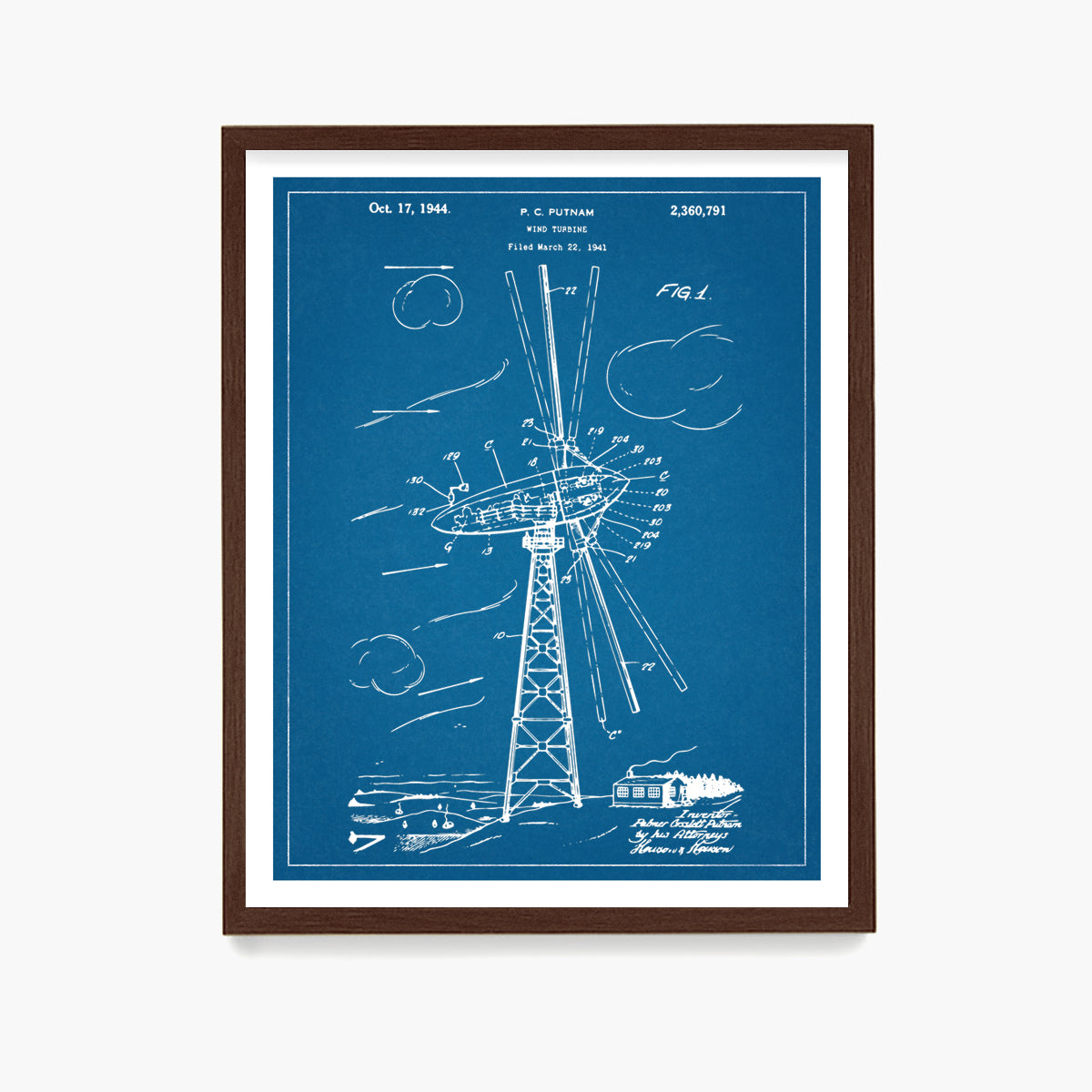 Wind Turbine Patent Poster, Renewable Energy Wall Art