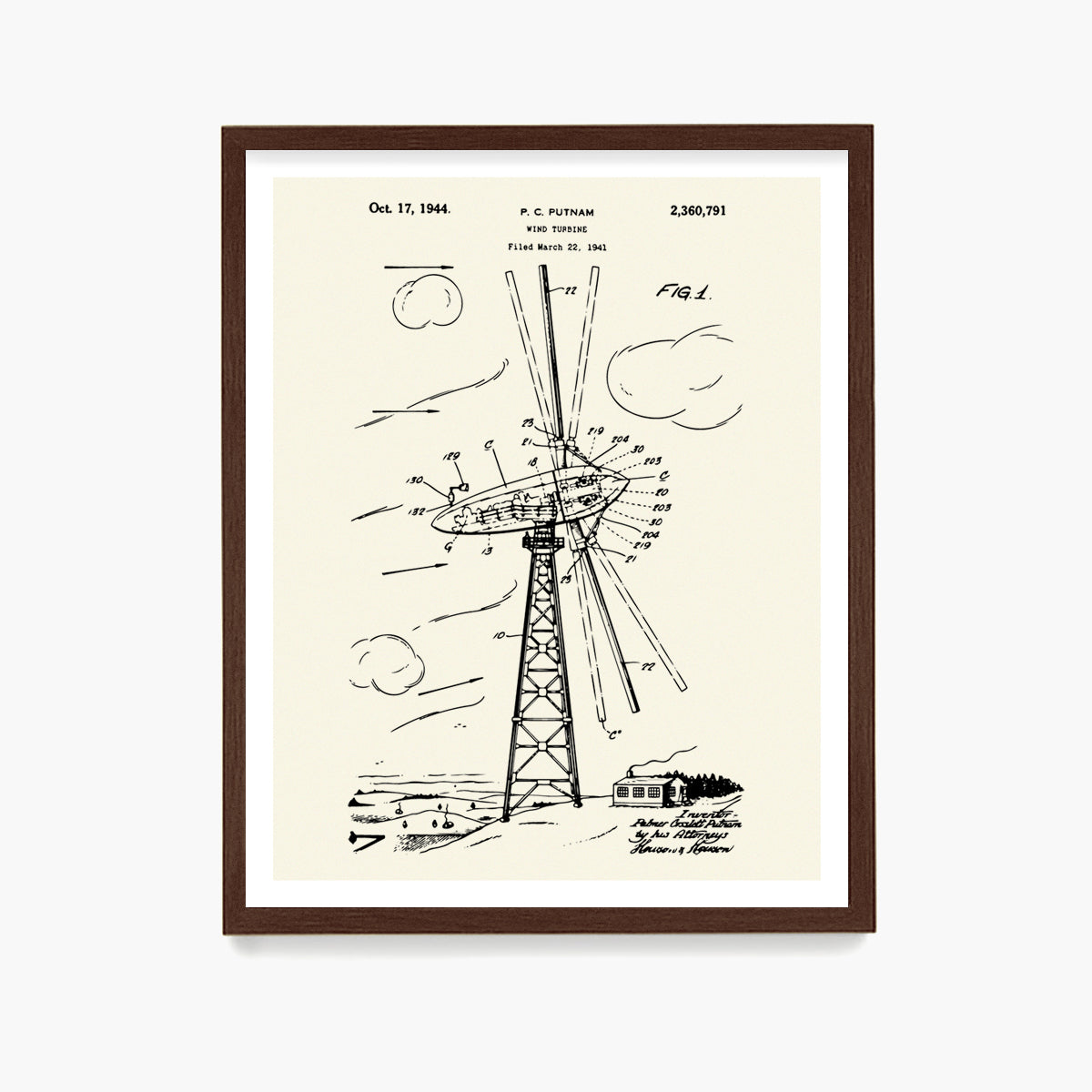 Wind Turbine Patent Poster, Renewable Energy Wall Art