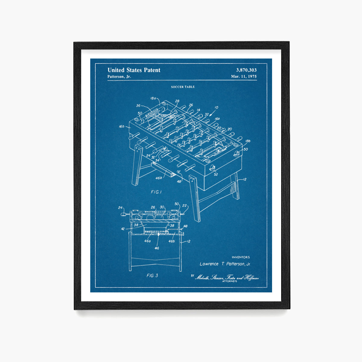 Foosball Table Patent Poster, Foosball Wall Art, Game Room Decor