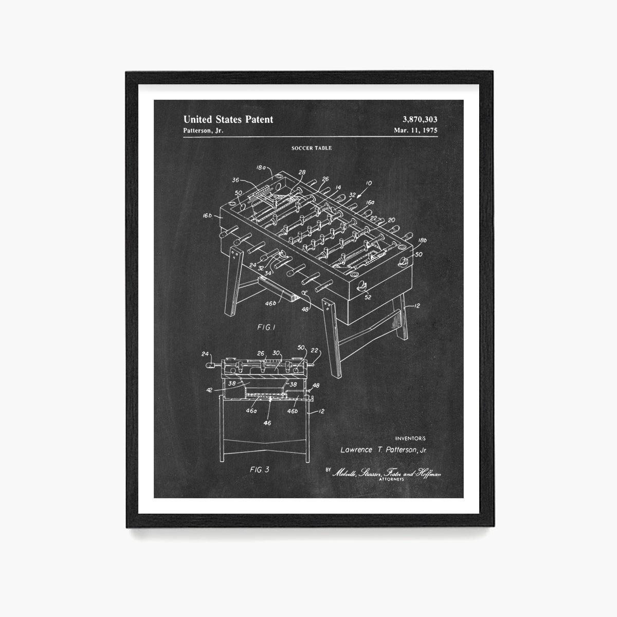 Foosball Table Patent Poster, Foosball Wall Art, Game Room Decor