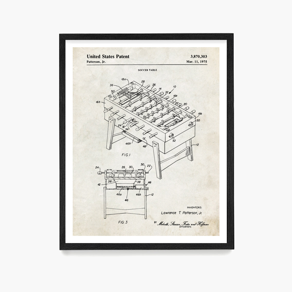 Foosball Table Patent Poster, Foosball Wall Art, Game Room Decor
