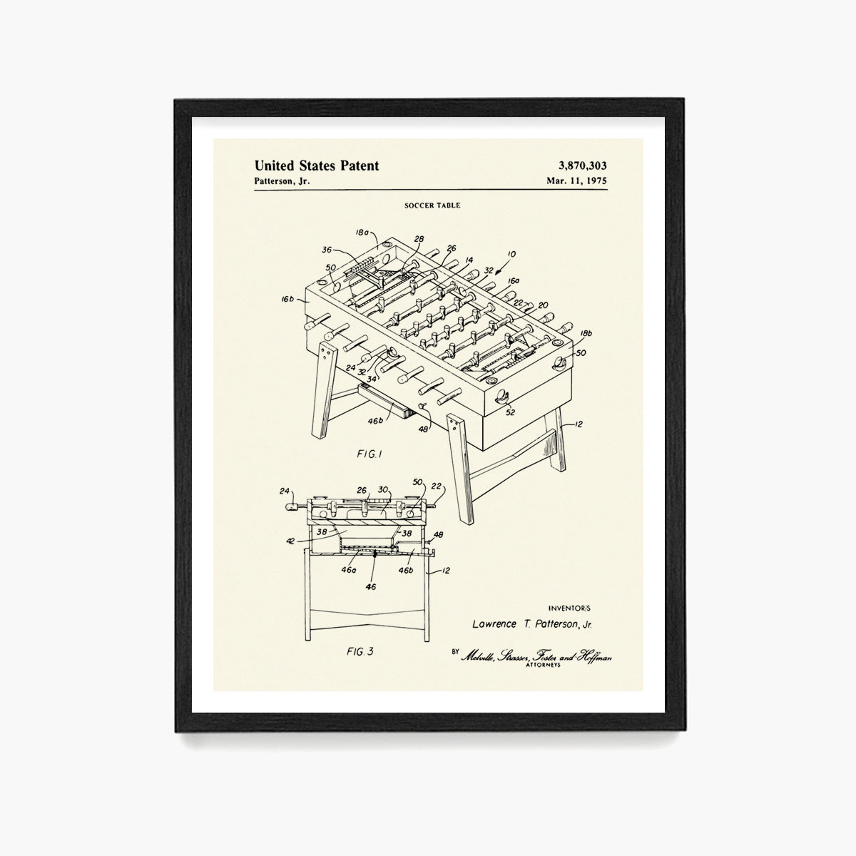 Foosball Table Patent Poster, Foosball Wall Art, Game Room Decor