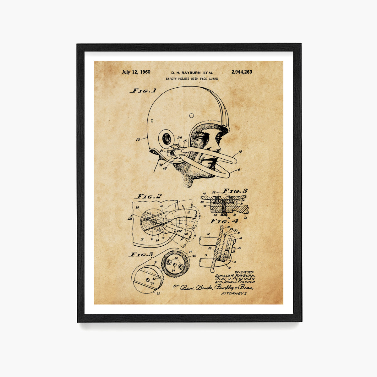 Football Helmet Patent Poster, Football Wall Art